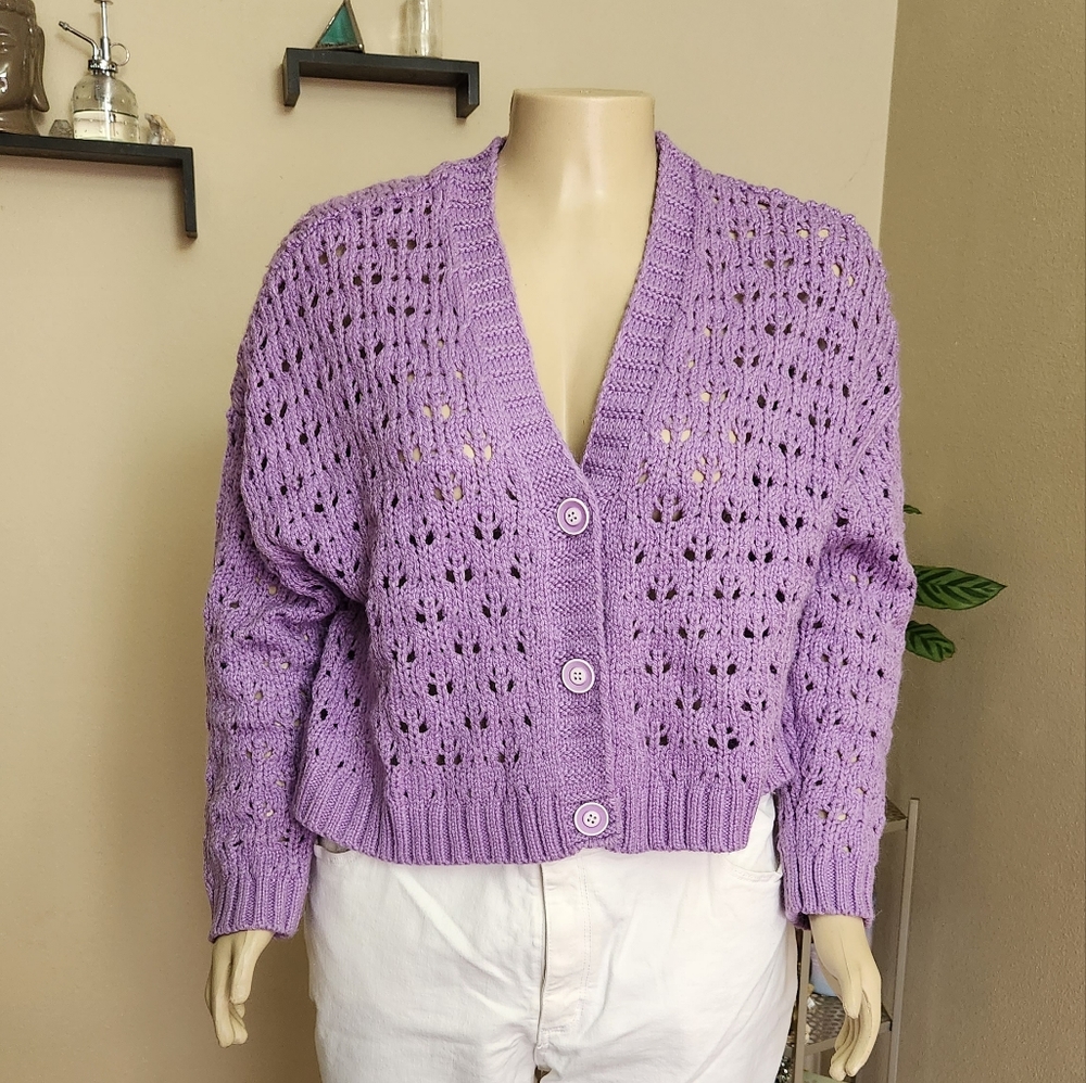 Lilac crochet cropped cardigan